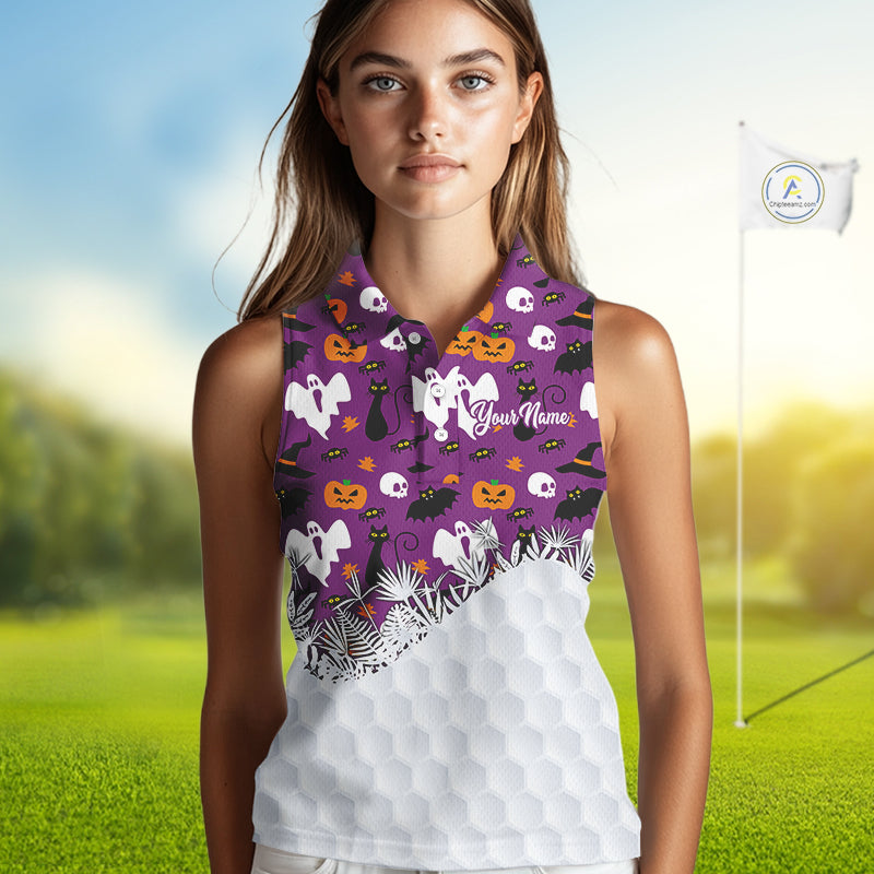 Personalized funny purple Halloween pattern Women sleeveless golf polo shirts best ladies golf wears NQS10315