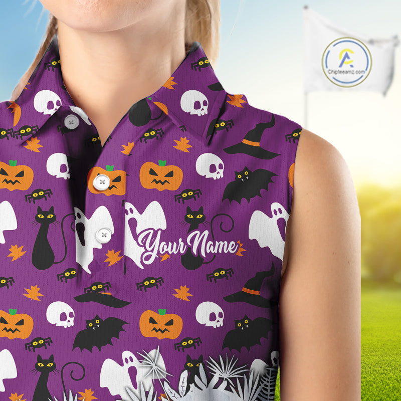 Personalized funny purple Halloween pattern Women sleeveless golf polo shirts best ladies golf wears NQS10315
