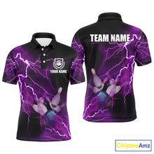 Load image into Gallery viewer, Mens polo bowling shirts Custom purple lightning thunder Bowling Team Jersey, gift for team Bowlers NQS6220