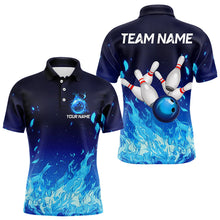 Load image into Gallery viewer, Blue Flame Fire Bowling Polo, Quarter Zip Shirts for Men Custom Bowling Team jerseys, Bowling Outfits NQS9285