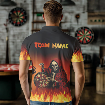 Flame Skull Reaper Darts Polo, Quarter zip Shirts For Men Custom Team Darts Jersey Outfit NQS9447
