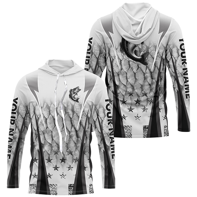 Black and white Largemouth Bass fishing scales Custom performance long sleeve Bass fishing shirts NQS7361