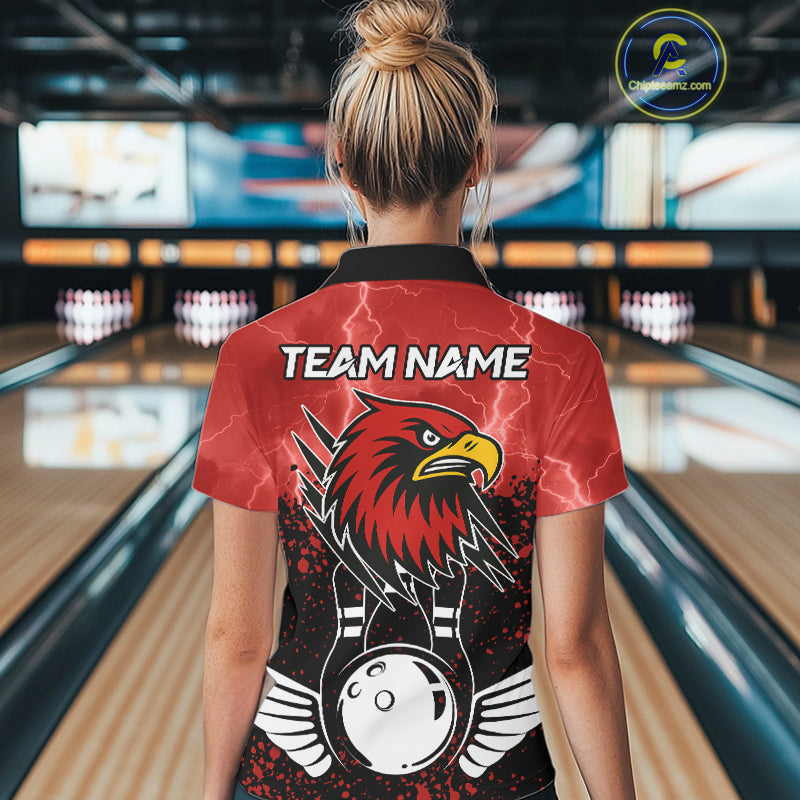 Black and Red Lightning thunder storm Eagle Bowling Shirts for Women Custom Team bowling jerseys NQS10022
