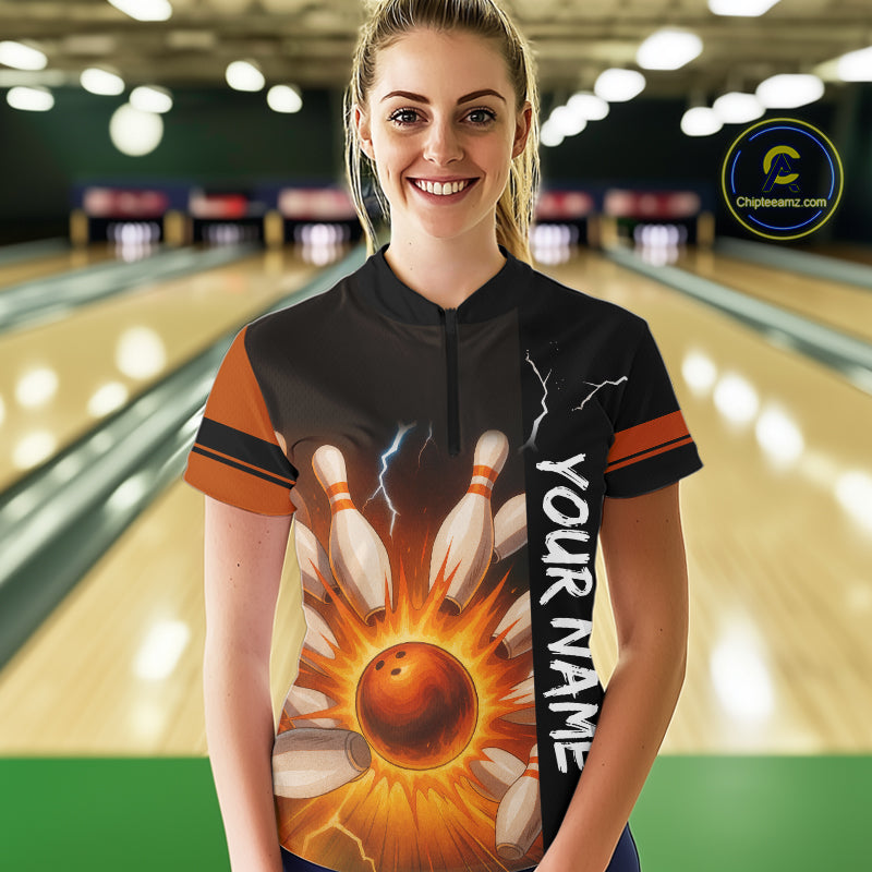 Orange Flame Lightning thunder Bowling shirt For Women custom bowling team jersey Bowler Outfits NQS10329