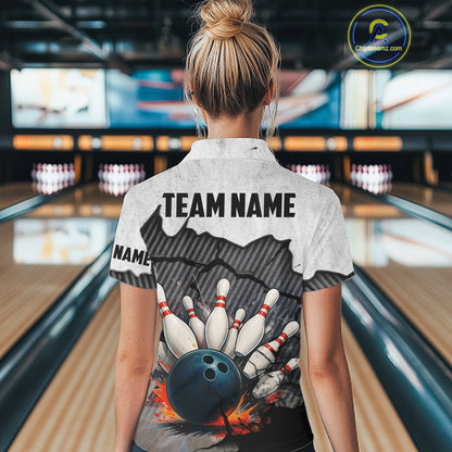 Black and White grunge Bowling Shirts for Women Custom Team Bowling Jerseys, Gift for Bowlers NQS10751