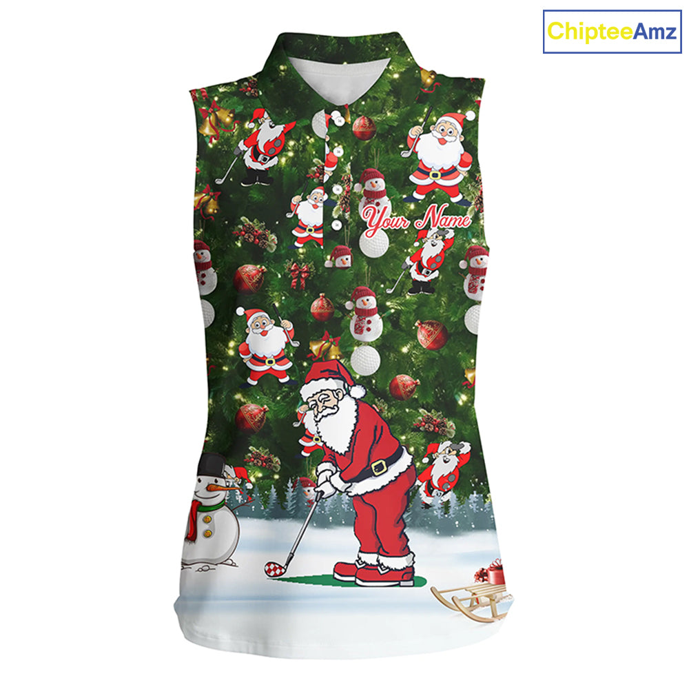 Funny Christmas golf shirt custom Womens sleeveless golf polo shirts - Santa Golfer Christmas gifts NQS4212