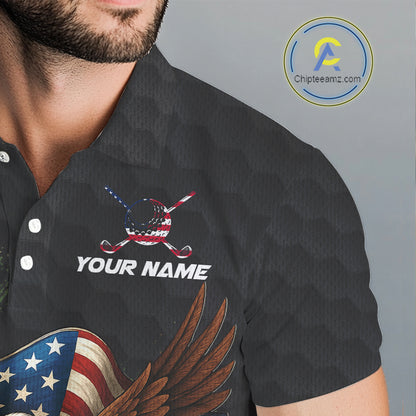 Black and Green Camo American Flag Eagle Golf Polo Shirts For Men Custom Patriotic Team Golf Jersey NQS10953