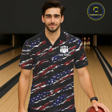 Load image into Gallery viewer, Black American Flag pattern bowling Hawaiian shirt custom patriotic jersey team bowling gifts NQS11552