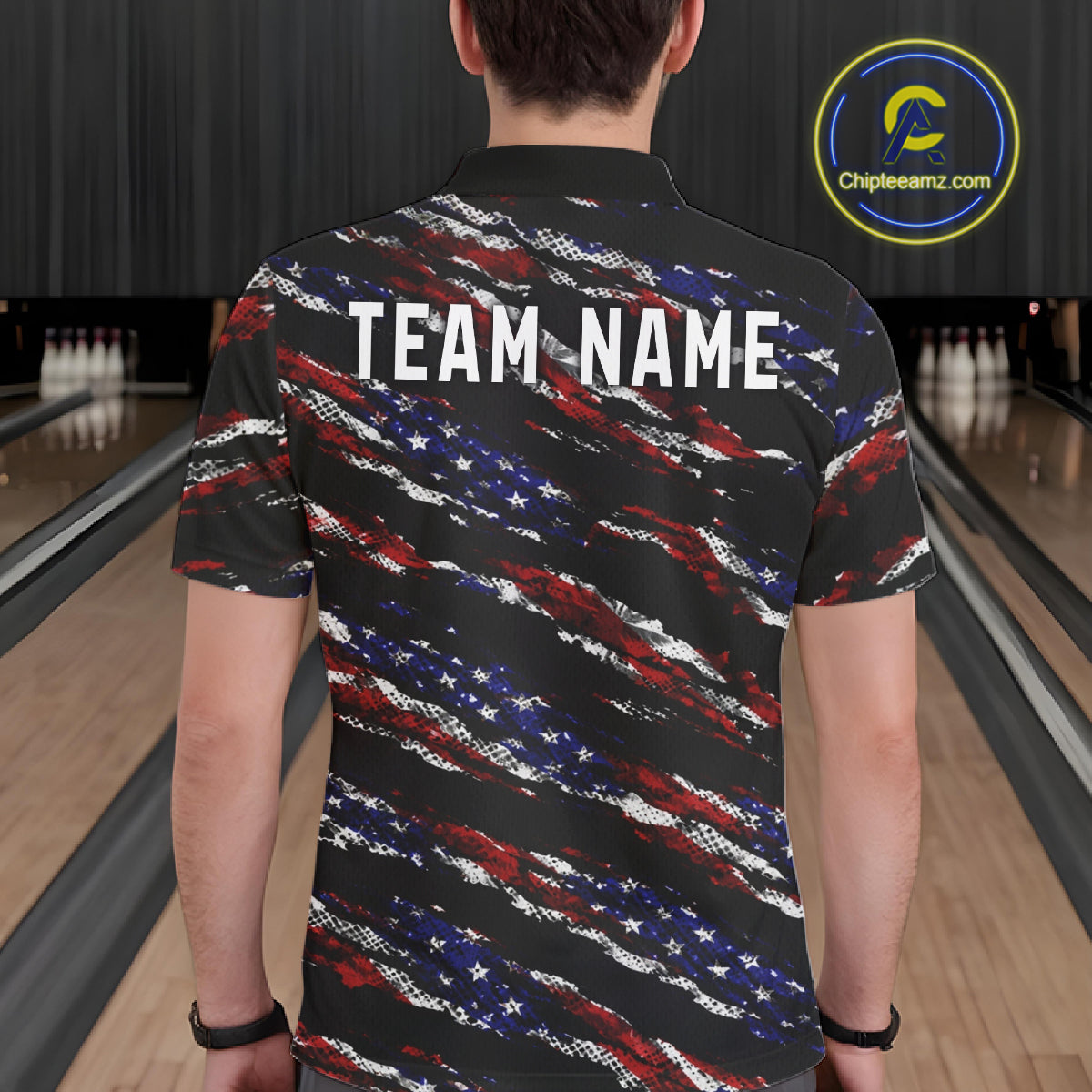Black American Flag pattern bowling shirt for men custom patriotic jerseys team bowling gifts for men NQS11552