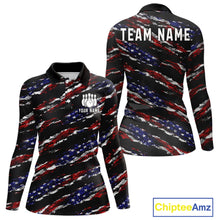 Load image into Gallery viewer, Black American Flag pattern bowling shirt for Women custom patriotic jersey team ladies bowling gifts NQS11552