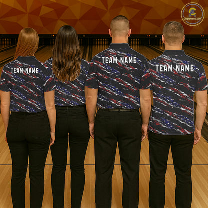 Black American Flag pattern bowling shirt for Women custom patriotic jersey team ladies bowling gifts NQS11552