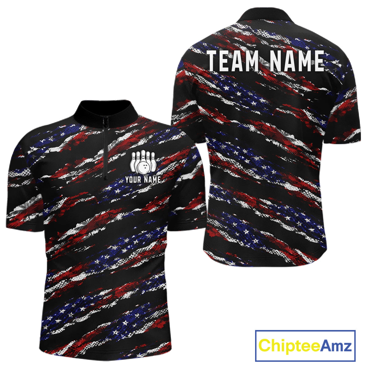 Black American Flag pattern bowling shirt for men custom patriotic jerseys team bowling gifts for men NQS11552