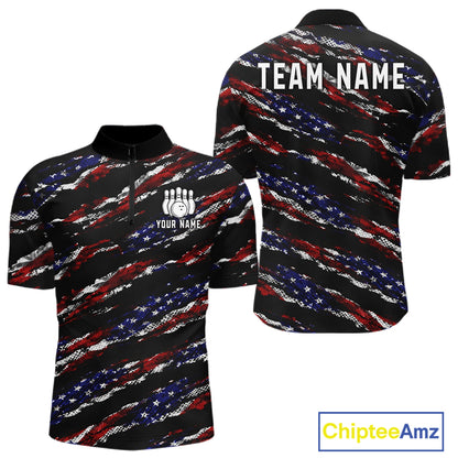 Black American Flag pattern bowling shirt for men custom patriotic jerseys team bowling gifts for men NQS11552