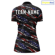 Load image into Gallery viewer, Black American Flag pattern bowling shirt for Women custom patriotic jersey team ladies bowling gifts NQS11552