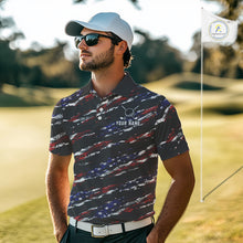 Load image into Gallery viewer, Black American Flag pattern Golf Polo shirts for men custom mens patriotic golf shirts, golfer gifts NQS11553