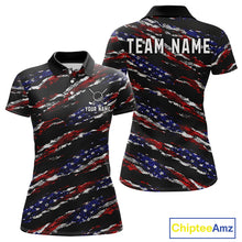 Load image into Gallery viewer, Black American Flag pattern Golf Polo shirts for Women custom ladies patriotic golf shirts NQS11553