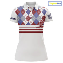 Load image into Gallery viewer, Red, White and Blue argyle pattern golf clubs Women Golf polo shirts Custom golf attire for ladies NQS10030
