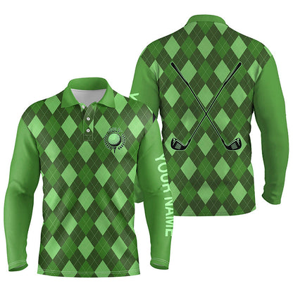 Green argyle Mens golf polo shirts custom name golf outfit men, personalized golf gifts NQS8133