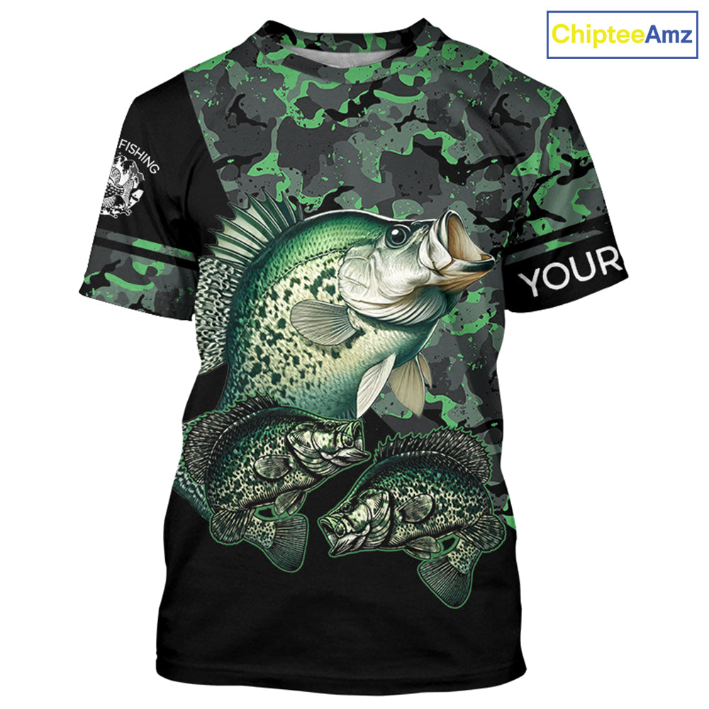 Crappie fishing black green camo personalized custom name sun protection long sleeve fishing shirts NQS3837
