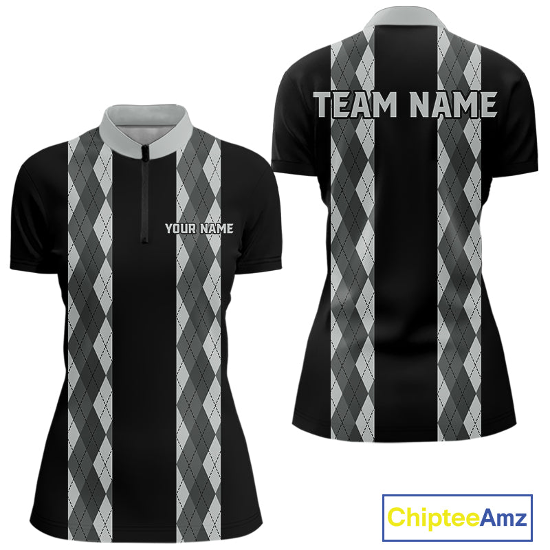 Retro Gray argyle pattern Black Bowling shirts For Women custom bowling team jerseys Bowler Outfits NQS10545