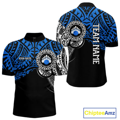 Personalized Black and Blue Tribal pattern Mens Bowling Shirts Custom Team Bowling outfit for men NQS10762