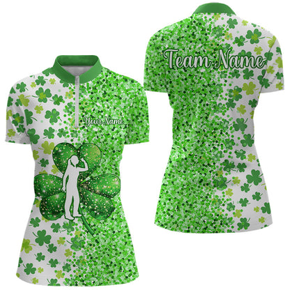 Green glitter shamrock clover Darts Shirts For Women custom St Patrick day Dart Team Jersey NQS9464