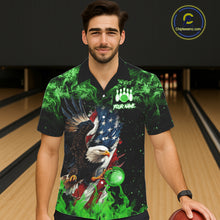 Load image into Gallery viewer, Green Flame American Flag Eagle Bowling Hawaiian shirt Custom Bowling Team button-up shirts NQS11555
