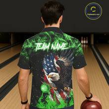 Load image into Gallery viewer, Green Flame American Flag Eagle Bowling Hawaiian shirt Custom Bowling Team button-up shirts NQS11555