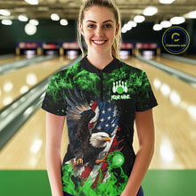 Load image into Gallery viewer, Green Flame American Flag Eagle bowling shirts for Women Custom Bowling Team Jersey, gift for Bowler NQS11555