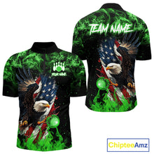 Load image into Gallery viewer, Green Flame American Flag Eagle bowling shirts for Men Custom Bowling Team Jersey, gift for Bowler NQS11555