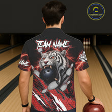 Load image into Gallery viewer, Black and Red Lightning Thunder Tiger Bowling Hawaiian Jersey, Bowling Team button-up shirts NQS11571