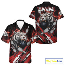 Load image into Gallery viewer, Black and Red Lightning Thunder Tiger Bowling Hawaiian Jersey, Bowling Team button-up shirts NQS11571
