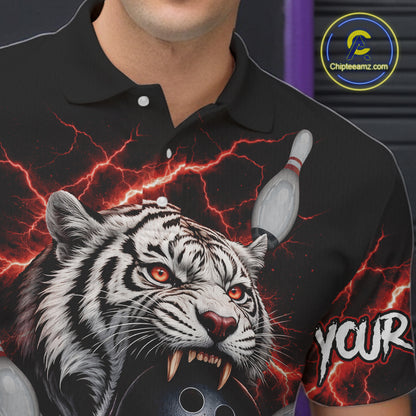 Black and Red Lightning Thunder Tiger Bowling Polo, 1/4 Zip Jersey for Men, Tiger Bowling Team shirts NQS11571
