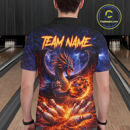 Orange and Purple Lightning Thunder Dragon Bowling Shirts for Men Custom Dragon Team Bowling Jersey NQS11680