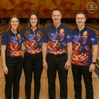 Orange and Purple Lightning Thunder Dragon Bowling Shirts for Men Custom Dragon Team Bowling Jersey NQS11680