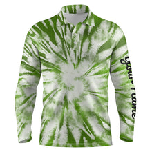 Load image into Gallery viewer, Mens golf polo shirt custom green watercolor tie dye golf shirt mens golf attire, men's golf clothes NQS6026