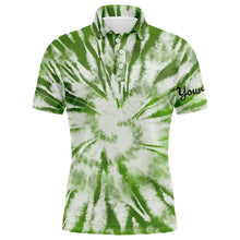 Load image into Gallery viewer, Mens golf polo shirt custom green watercolor tie dye golf shirt mens golf attire, men's golf clothes NQS6026