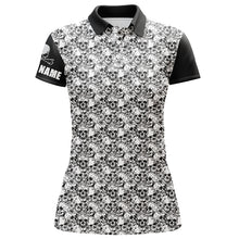 Load image into Gallery viewer, Black and white Womens golf polos shirts custom name skull pattern women's golf outfit NQS6030