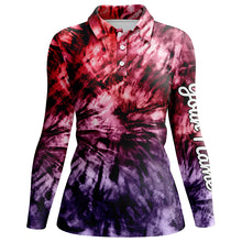 Load image into Gallery viewer, Womens golf polo shirts custom colorful red purple tie dye women's golf attire, apparel for ladies NQS6033