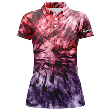 Load image into Gallery viewer, Womens golf polo shirts custom colorful red purple tie dye women's golf attire, apparel for ladies NQS6033