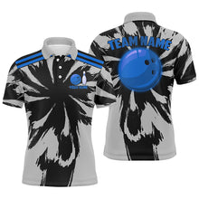 Load image into Gallery viewer, Black and Gray bowling Polo, Quarter Zip Shirt for Men Custom Blue bowling ball Team Bowling jerseys NQS8144