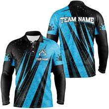 Load image into Gallery viewer, Black and Blue Camo Bowling Polo, 1/4 zip shirts Custom Team Bowling jerseys For Men NQS8156