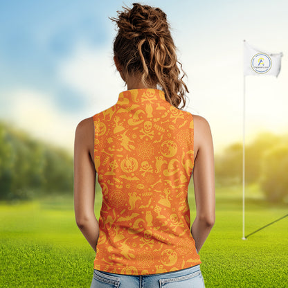 Funny orange Halloween pattern Skull Sleeveless Golf Polo Shirt Custom golf clothes for ladies NQS10769