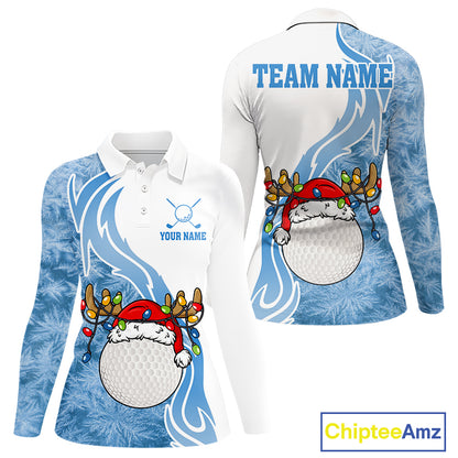 White and Blue Ice pattern Womens Christmas Golf Shirt Custom unique golf polos for ladies Xmas gift NQS10968