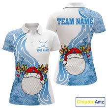 Load image into Gallery viewer, White and Blue Ice pattern Womens Christmas Golf Shirt Custom unique golf polos for ladies Xmas gift NQS10968