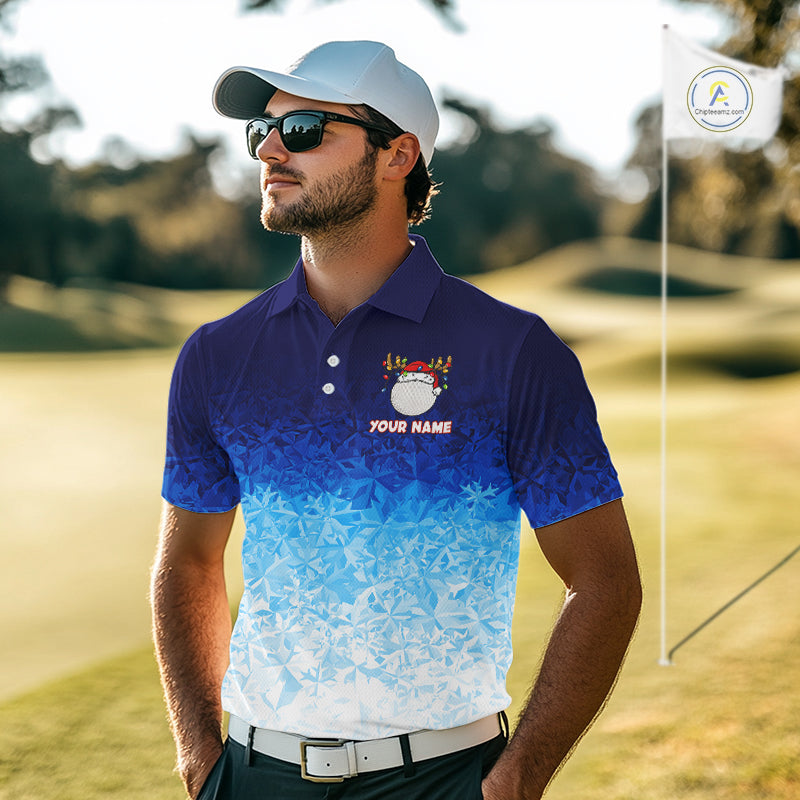 Blue Ice pattern Mens Christmas Golf Shirts Custom Golf clothes For Men, Christmas gifts NQS10970