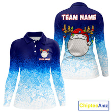 Load image into Gallery viewer, Blue Ice pattern Womens Christmas Golf Shirts Custom Golf clothes For Ladies, Christmas gifts NQS10970