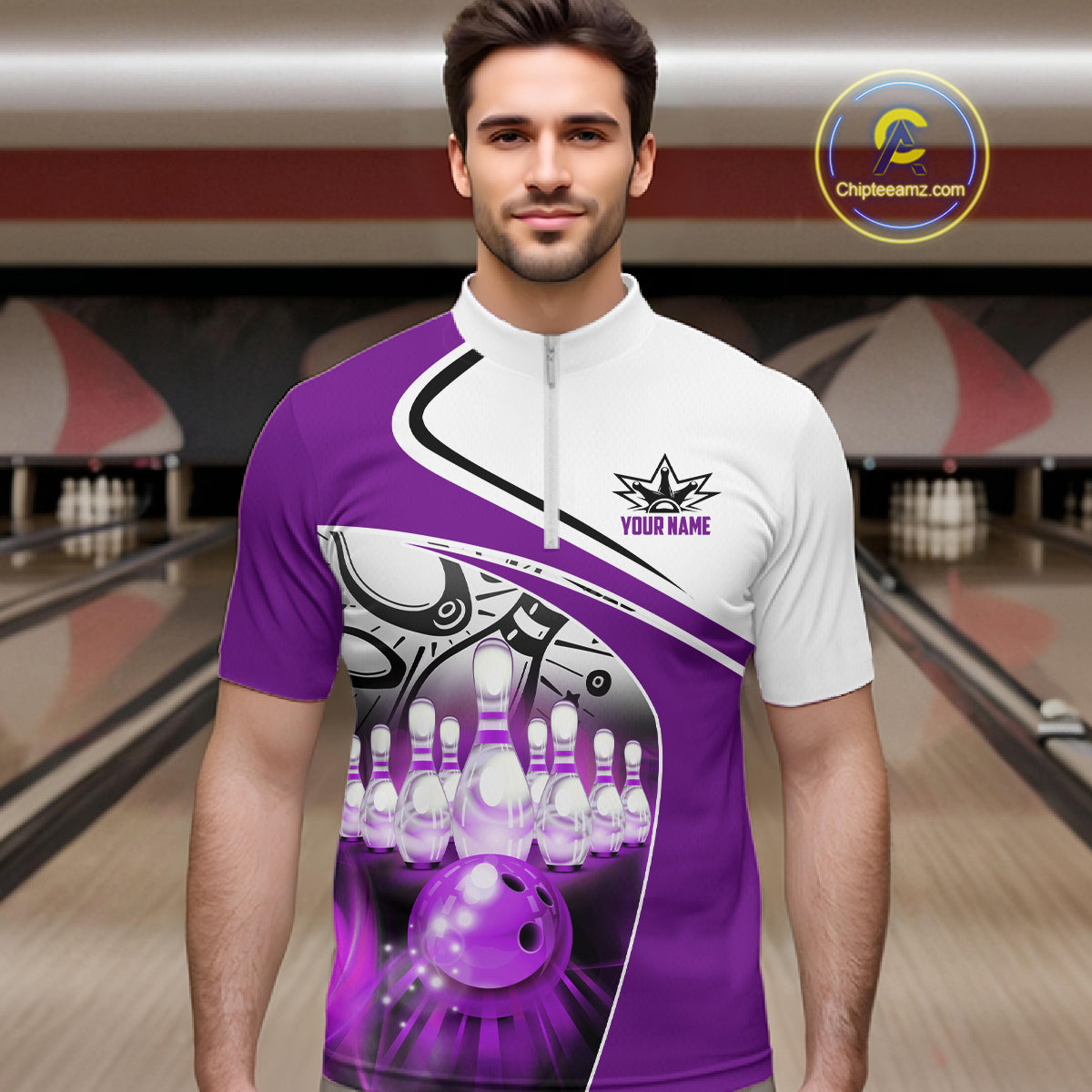 Funny Bowling Shirts For Men custom name There is no crying in bowling just lots of swearing | Purple NQS11351