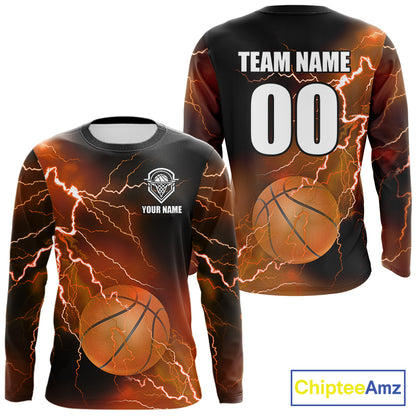 Custom orange lightning thunder Basketball Team Jersey, personalized All Over Print Basketball Shirts NQS11354