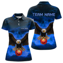Load image into Gallery viewer, Personalized Blue Flame Eagle Custom Bowling Team Shirts For Women, Fire Eagle Bowling League Jersey NQS9614